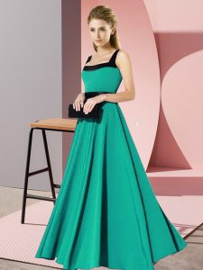 Great Turquoise Chiffon Zipper Square Sleeveless Floor Length Vestidos de Damas Belt