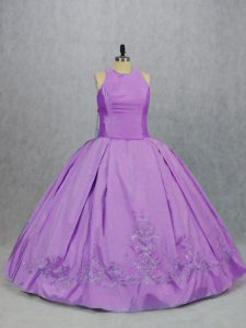 Shining Lilac Ball Gowns Embroidery 15 Quinceanera Dress Zipper Taffeta Sleeveless Floor Length