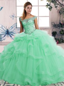Gorgeous Sleeveless Lace Up Floor Length Beading and Ruffles Quinceanera Dresses