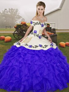 Ball Gowns 15 Quinceanera Dress Blue Off The Shoulder Organza Sleeveless Floor Length Lace Up