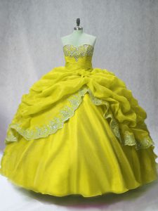 Organza Sleeveless Floor Length Quinceanera Dress and Beading and Appliques and Pick Ups