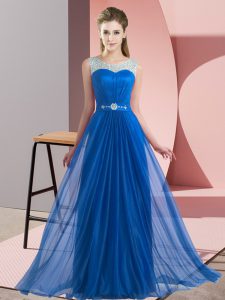 Shining Blue Court Dresses for Sweet 16 Wedding Party with Beading Scoop Sleeveless Lace Up
