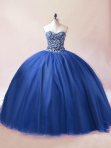 Modest Blue Sweetheart Lace Up Beading Quinceanera Gown Sleeveless