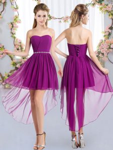 Chiffon Strapless Sleeveless Lace Up Beading Quinceanera Dama Dress in Purple