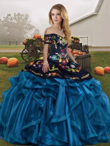 Decent Organza Sleeveless Floor Length 15 Quinceanera Dress and Embroidery and Ruffles