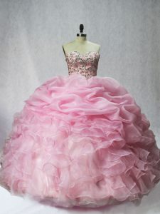 Best Baby Pink Sleeveless Beading and Ruffles and Pick Ups Floor Length Quinceanera Dress