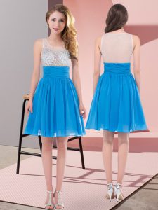 Affordable Baby Blue Sleeveless Beading Mini Length Damas Dress