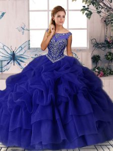 Organza Sleeveless Quinceanera Gowns Brush Train and Beading and Pick Ups