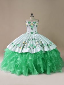 Exceptional Green Sleeveless Embroidery Lace Up 15th Birthday Dress