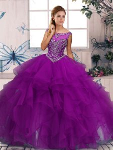 Fashion Floor Length Purple Quinceanera Dress Scoop Sleeveless Zipper