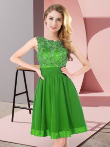 Top Selling Scoop Sleeveless Backless Dama Dress for Quinceanera Green Chiffon