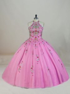 Best Selling Rose Pink Ball Gowns Appliques and Embroidery Sweet 16 Dresses Lace Up Tulle Sleeveless