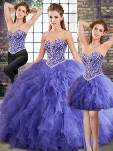 Custom Fit Sleeveless Beading and Ruffles Lace Up Quinceanera Gowns