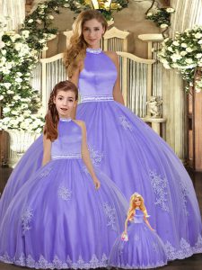 Top Selling Beading and Appliques Quinceanera Dresses Lavender Backless Sleeveless Floor Length