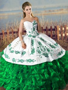 Glittering Dark Green Ball Gown Prom Dress Sweet 16 and Quinceanera with Embroidery and Ruffles Sweetheart Lace Up