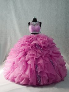 Nice Brush Train Two Pieces Sweet 16 Dress Pink Scoop Organza