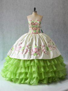 Green Ball Gowns Sweetheart Sleeveless Organza Floor Length Lace Up Ruffled Layers Quinceanera Dresses