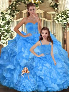 Adorable Baby Blue Sweetheart Neckline Ruffles Quinceanera Dress Sleeveless Lace Up