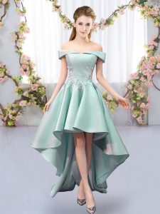 Fantastic High Low Lace Up Dama Dress for Quinceanera Apple Green for Prom and Party and Wedding Party with Appliques