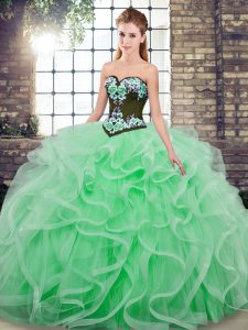 Exquisite Ball Gowns Sleeveless Apple Green Sweet 16 Dress Sweep Train Lace Up