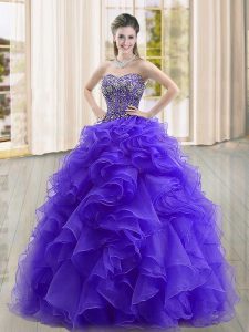 On Sale Purple Sweetheart Neckline Beading and Ruffles Quinceanera Dresses Sleeveless Lace Up