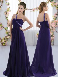 Purple Sleeveless Beading Lace Up Quinceanera Court of Honor Dress
