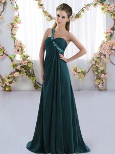 Peacock Green Sleeveless Beading Lace Up Quinceanera Court of Honor Dress