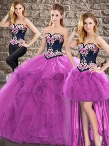 Sumptuous Purple Sleeveless Floor Length Beading and Embroidery Lace Up Quinceanera Dress