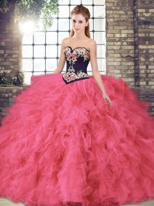 Affordable Hot Pink Sleeveless Tulle Lace Up Sweet 16 Dress for Sweet 16 and Quinceanera