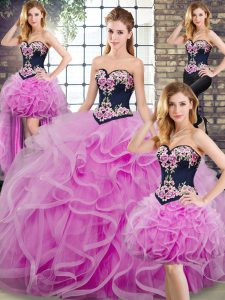 Modern Sweetheart Sleeveless Quinceanera Dress Embroidery and Ruffles Sweep Train Lace Up