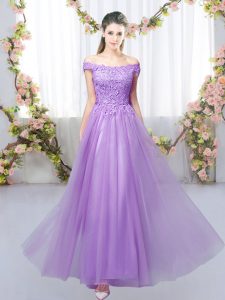 Lavender Off The Shoulder Lace Up Lace Quinceanera Court of Honor Dress Sleeveless