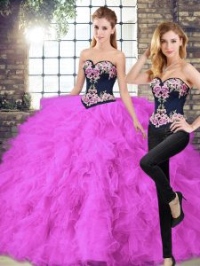 Most Popular Fuchsia Lace Up Sweet 16 Dress Beading and Embroidery Sleeveless Floor Length