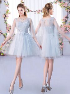 Mini Length A-line 3 4 Length Sleeve Grey Quinceanera Court of Honor Dress Lace Up