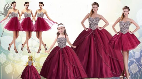 Sexy Ball Gowns Sweet 16 Quinceanera Dress Red Sweetheart Tulle Sleeveless Floor Length Lace Up