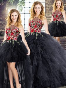Elegant Black Sleeveless Zipper 15 Quinceanera Dress for Military Ball and Sweet 16 and Quinceanera