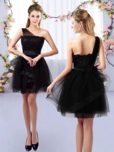 Most Popular Black Sleeveless Mini Length Lace Side Zipper Dama Dress for Quinceanera