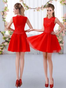 Mini Length Empire Sleeveless Red Court Dresses for Sweet 16 Zipper