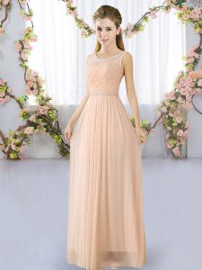 Peach Empire Belt Dama Dress for Quinceanera Lace Up Chiffon Sleeveless Floor Length