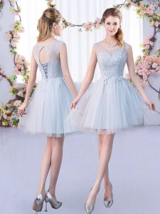 Mini Length Lace Up Court Dresses for Sweet 16 Grey for Prom and Party and Wedding Party with Lace