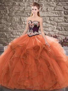Fabulous Orange Ball Gowns Beading and Embroidery Vestidos de Quinceanera Lace Up Tulle Sleeveless Floor Length