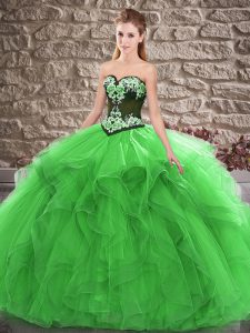 Elegant Green Sleeveless Beading and Embroidery Floor Length 15th Birthday Dress