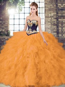 Perfect Organza Sweetheart Sleeveless Lace Up Beading and Embroidery Ball Gown Prom Dress in Orange