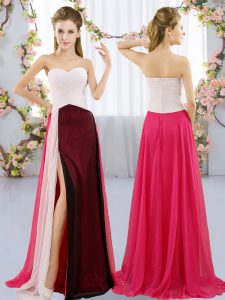 Flare Sleeveless Chiffon Floor Length Zipper Quinceanera Dama Dress in Multi-color with Ruching