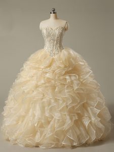 Dynamic Champagne Sweetheart Lace Up Beading and Ruffles Sweet 16 Dresses Sleeveless