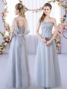 Grey Sweetheart Lace Up Lace Quinceanera Dama Dress Sleeveless