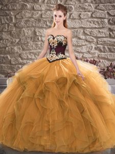 Top Selling Orange Lace Up Sweetheart Beading and Embroidery 15 Quinceanera Dress Tulle Sleeveless