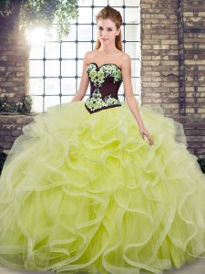 Smart Sweep Train Ball Gowns Sweet 16 Dresses Yellow Green Sweetheart Tulle Sleeveless Lace Up