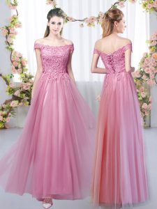 Great Pink Sleeveless Tulle Lace Up Dama Dress for Quinceanera for Prom and Party and Wedding Party