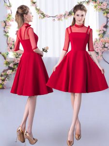 Knee Length A-line Half Sleeves Red Quinceanera Court Dresses Zipper