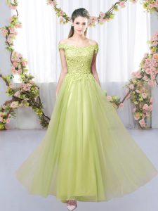 Graceful Yellow Green Off The Shoulder Neckline Lace Quinceanera Court Dresses Sleeveless Lace Up